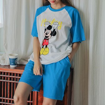 버블돌 (디즈니정품) 매달린 미키 투피스 여성 여름파자마 잠옷 홈웨어 상하세트