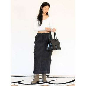 SHIRRING CARGO LONG SKIRT_CHARCOAL GREY