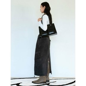 SHIRRING CARGO LONG SKIRT_CHARCOAL GREY