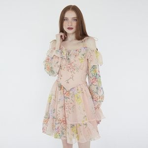 유어인바이티드 플라워 파티 오프숄더 드레스 (피치베이지) Flower party off shoulder dress (Peach beige)