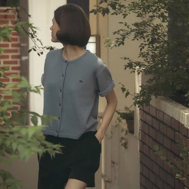노운베러 Roll up wool half sleeved cardigan_Blue