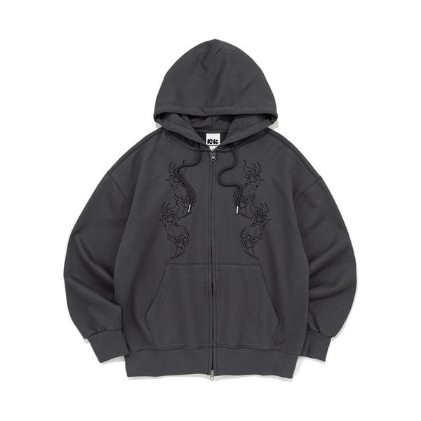 CAT FOOTPRINT GRAPHIC HOOD ZIP-UP (CHARCOAL)