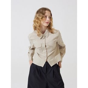 Cargo pocket crop long shirts - natural