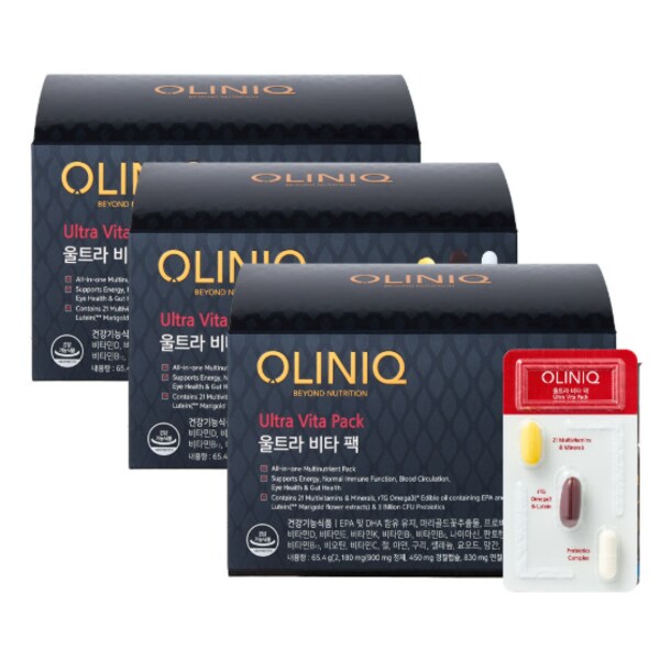 [OLINIQ] 울트라 비타 팩 3개 세트 (30일분 x 3box) / 비타민+루테인오메가+유산균 멀티팩