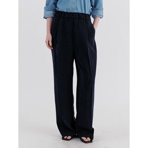 Basic Pintuck Banding Wide Slacks - Navy