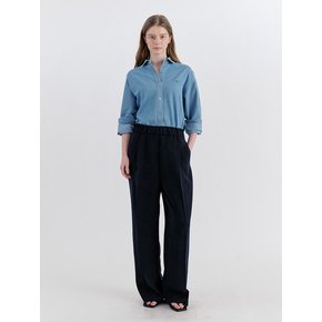 Basic Pintuck Banding Wide Slacks - Navy