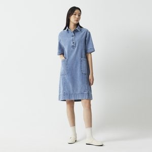 JAJU 여 라이트 데님 오픈 카라 코쿤핏 원피스(BLUE / LIGHT BLUE / NAVY)