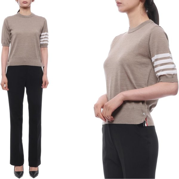 [부산점] 26SS 여성 사선 스트라이프 울 반팔니트 (FKA471B Y1014 215 26S)