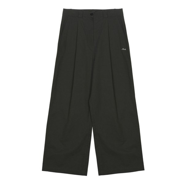 TUCK WIDE COTTON PANTS_CHARCOAL