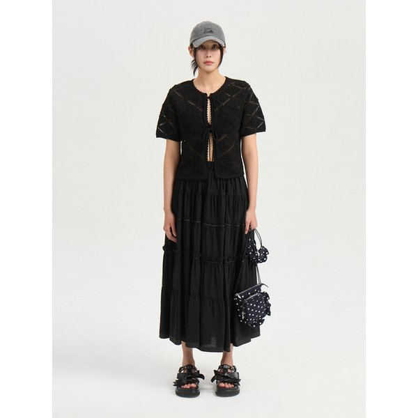 Shirring Back Banding Long Skirt (black) LFKAX25560BKX