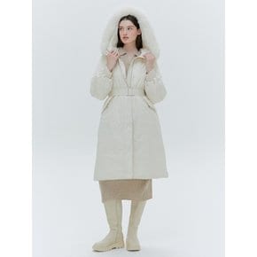 BELTED FOX FUR GOOSE DOWN LONG PARKA [IVORY][BLACK]