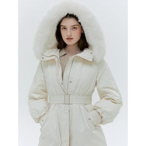 BELTED FOX FUR GOOSE DOWN LONG PARKA [IVORY][BLACK]