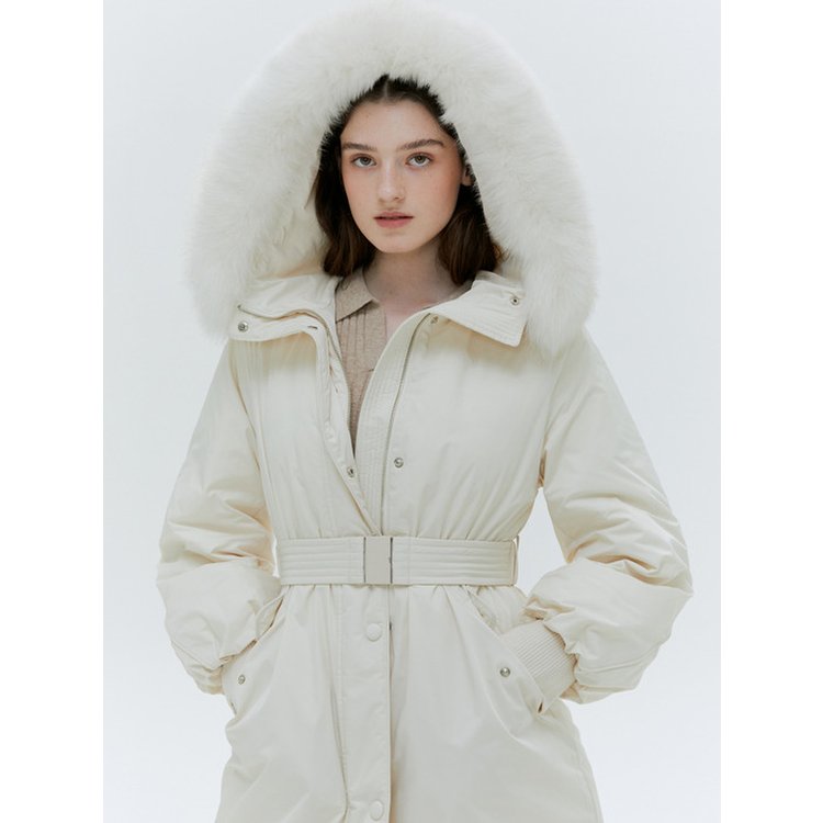 ★HACIE★ BELTED FOX FUR  DOWN LONG PARKA [IVORY][BLACK BELTED FOX FUR GOOSE DOWN LONG PARKA [IVORY][BLACK] - SSG.COM