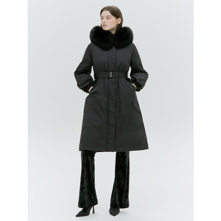 ★HACIE★ BELTED FOX FUR  DOWN LONG PARKA [IVORY][BLACK BELTED FOX FUR GOOSE DOWN LONG PARKA [IVORY][BLACK] - SSG.COM