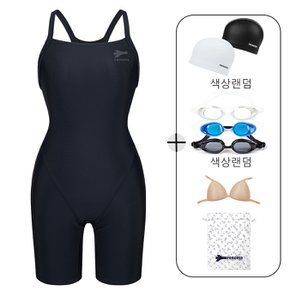 여성 매트 서포트백 3부 반신 원피스 수영복 세트 LS2G869_BK_SET