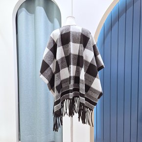 블랙체크패턴 프린지 판쵸 숄 SG11CD537