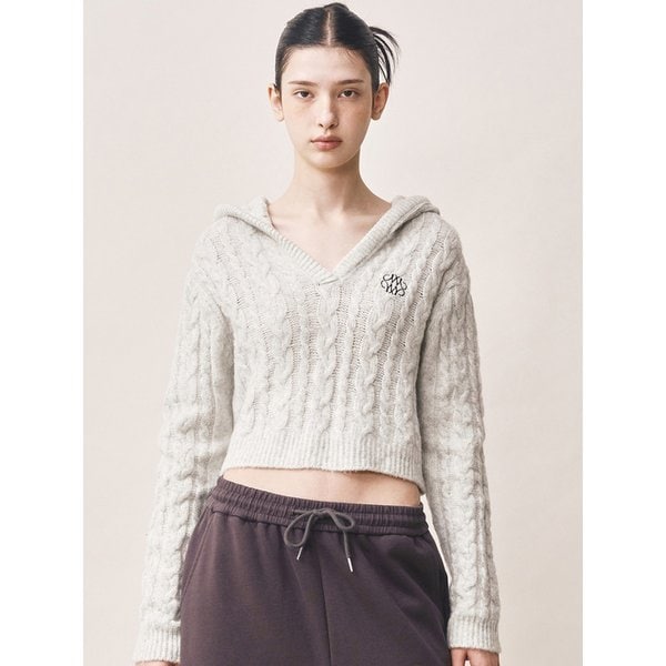 SOFT CABLE HOOD CROP KNIT_GRAY