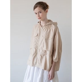 Hooded string half jacket_Beige