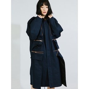 NAVY ZIP DETAILED MILITARY  COAT