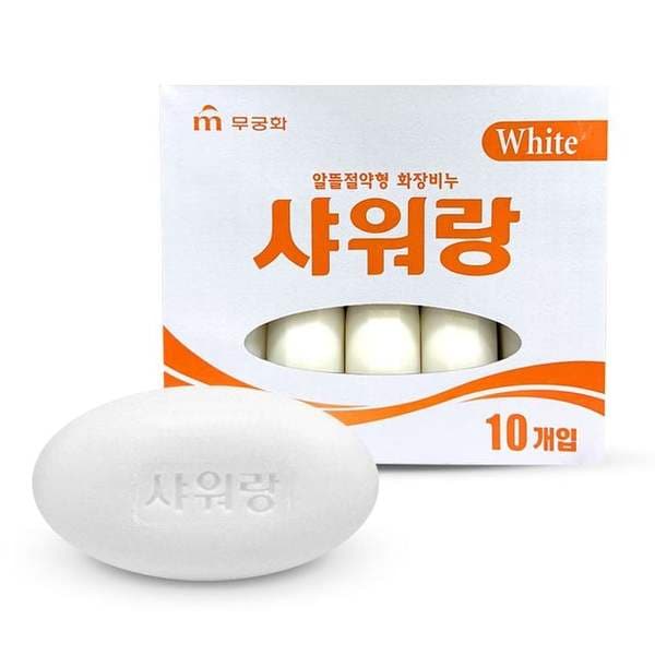 확대된 대표 무궁화 샤워랑 화이트 알뜰 대용량 비누 130g 10개입