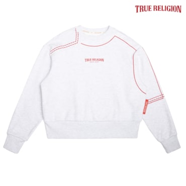  [TRUE RELIGION] 패턴 라인 아트 크루넥 맨투맨 화이트멜란지