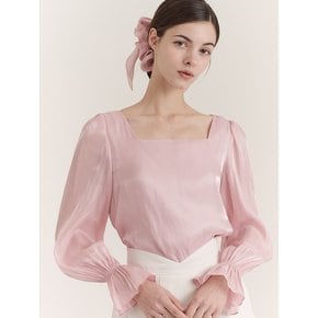 Daisy Satin Square-neck Blouse (Pink/Cream/Mint)