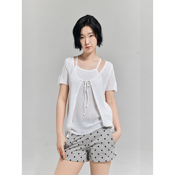 레이어드 셋업 니트 가디건 화이트