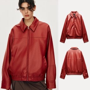 ZARA 레더 이펙트 범버 자켓 레드