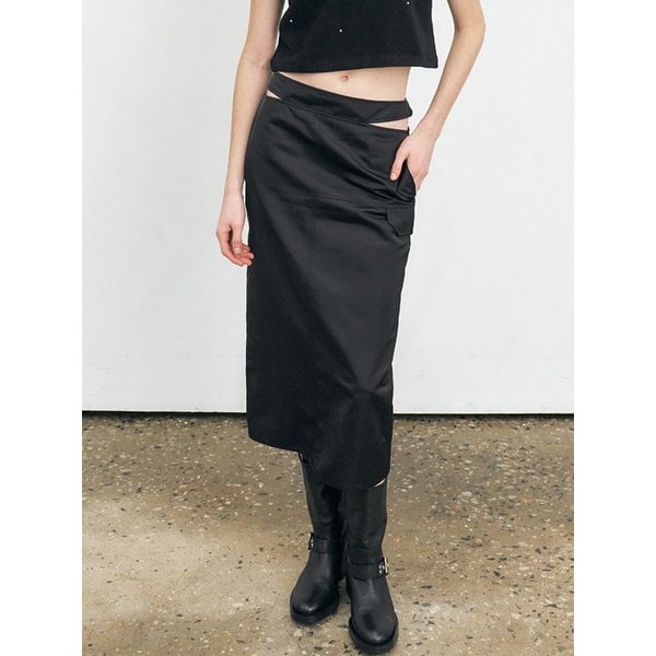 GLOSSY SATIN CUT-OUT SKIRT [3COLORS]