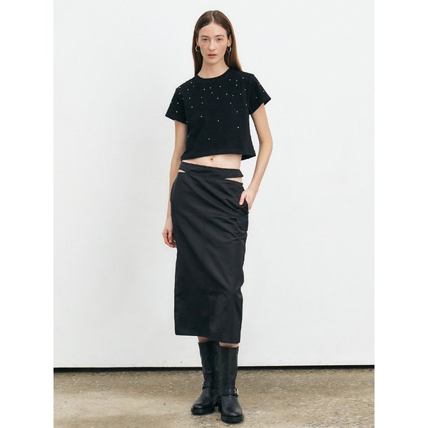 GLOSSY SATIN CUT-OUT SKIRT [3COLORS]