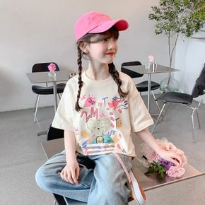 초등학생 여아 키즈 크레용 그림 티셔츠