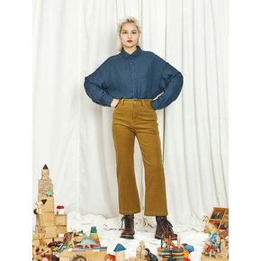 10s peach cotton straight stretch pants-Mustard