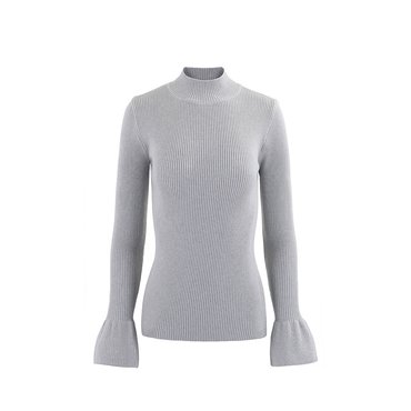 더액츄얼리 121092 Bell Edge Sleeves Knit Top-GY