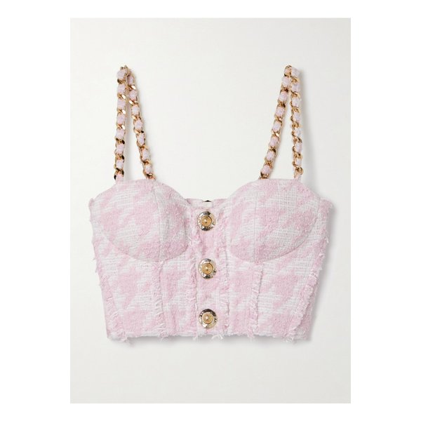 장식 코튼 혼방 트위드 뷔스티에 탑 핑크 46376663162844030