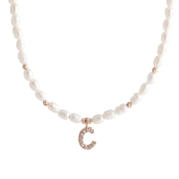 [비앤비골드] 14K 바로크 진주 큐빅 알파벳C 목걸이 IGN32508