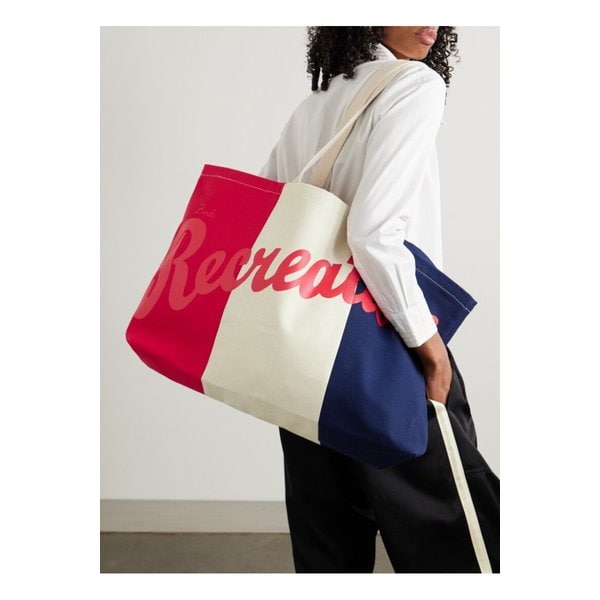 보디 레크리에이션 프린트 스트라이프 코튼 캔버스 토트 크림 1647597351291742