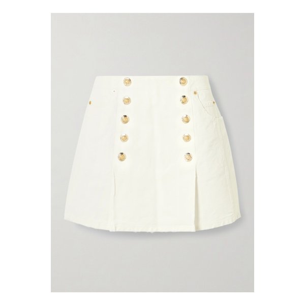 장식 플리츠 코튼 캔버스 미니 스커트 크림 46376663162844093