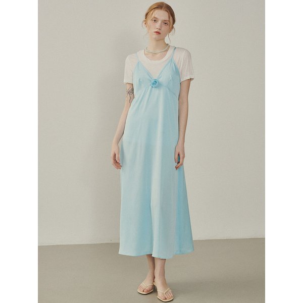 Rose Corsage Sheer Long Dress_BLUE(315302)