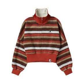 [ WOMAN ] KNIT STRIPE HALF ZIP-UP ORANGE