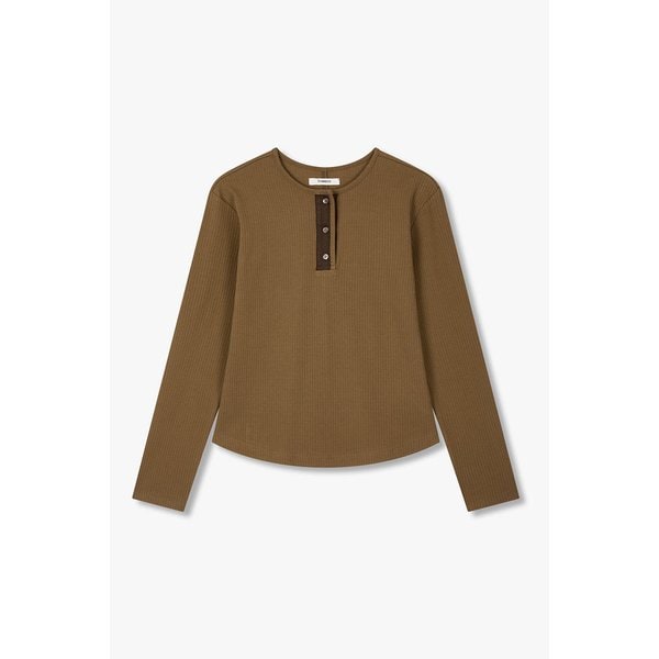 골지 배색 헨리넥 롱슬리브 티셔츠 9106122103072