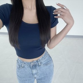/ 기본 유넥 무지 슬림 타이트 핏 스판 크롭 반팔 티셔