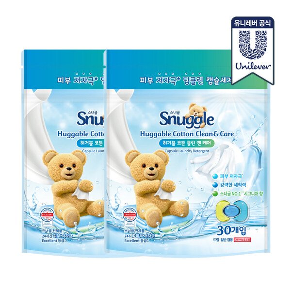 캡슐 세탁세제 허거블 코튼 클린 앤 케어 30개입 x 2개
