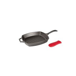 미국 롯지 무쇠팬 Lodge L8SGP3ASHH41B Cast Iron Square Grill Pan with Red Silicone Hot Hand