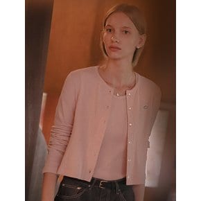 T-shirt set picot edge cardigan_Pink