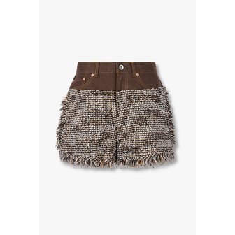 사카이 여성 데님 트위드 믹스 쇼츠 (브라운) 6415311105000