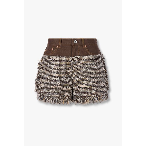 여성 데님 트위드 믹스 쇼츠 (브라운) 6415311105000