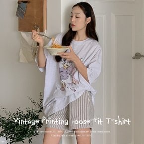 빈티지덕 루즈핏 프린팅 반팔티셔츠 (44~100) P000CNMI