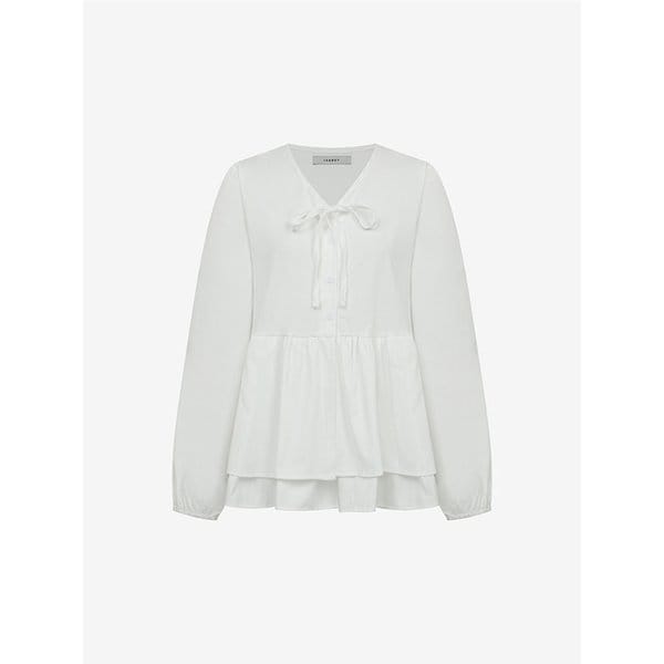 이중 셔링 리본 브이넥 블라우스 (VMBAB2404)