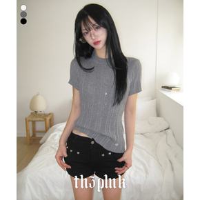 / 와벨 슬림핏 펜던트 골지 니트 반팔티
