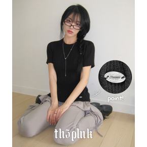 / 와벨 슬림핏 펜던트 골지 니트 반팔티